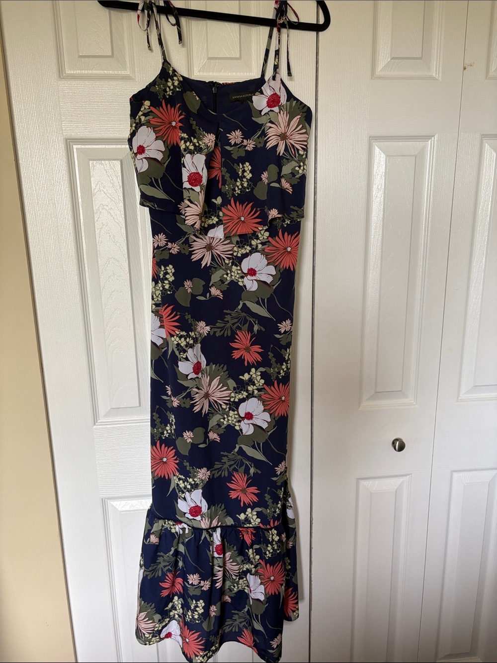 Banana Republic Navy Floral Maxi Dress with Coral, White, and Olive